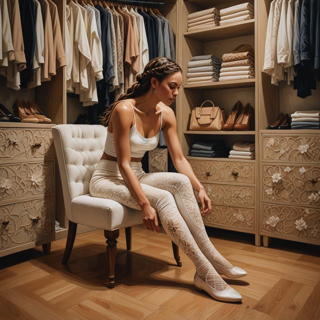 Serenely Attired Woman in a Luxurious Walk-In Closet