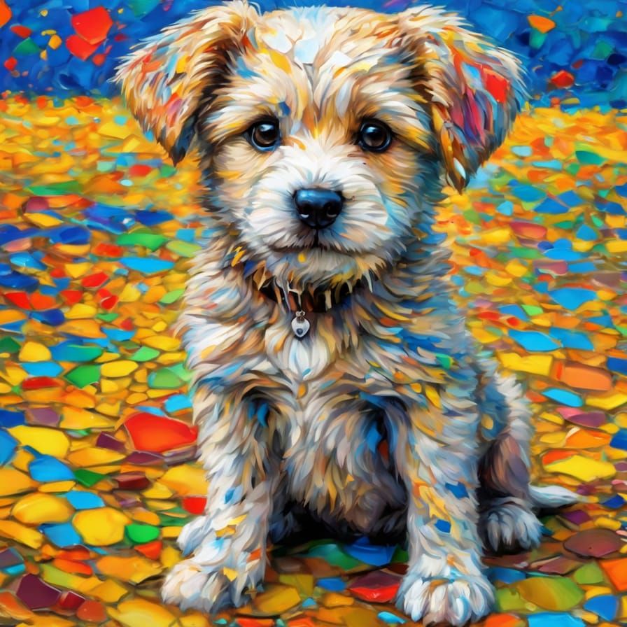 Metallic Puppy with Mosaic Background