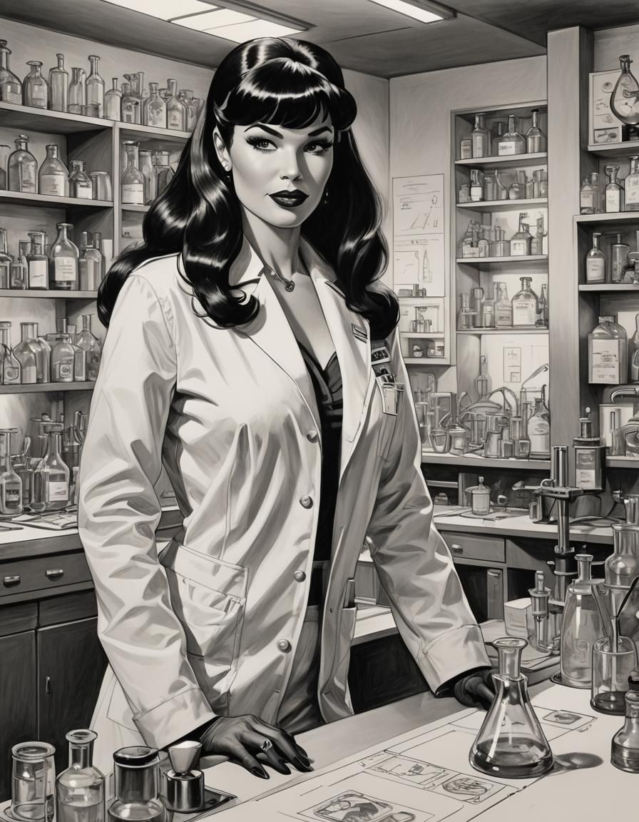 Bettie Page as Sci-Fi Scientist, Pencil Sketch