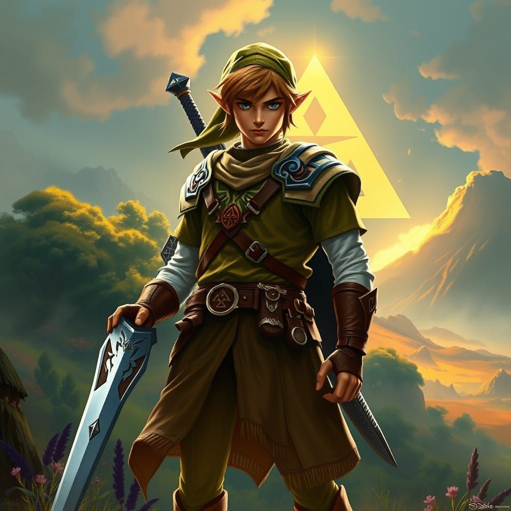 Heroic Link Stands Tall in Lush Hyrule Landscape