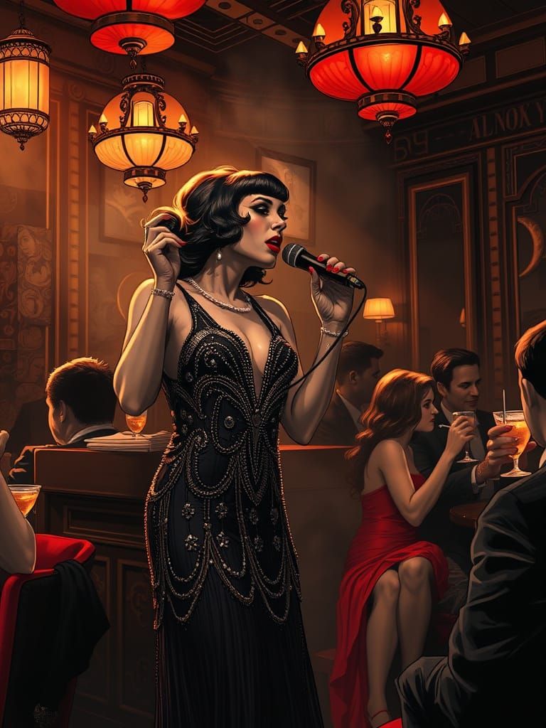 Jazz Singer in Graphic Novel Art Deco Style