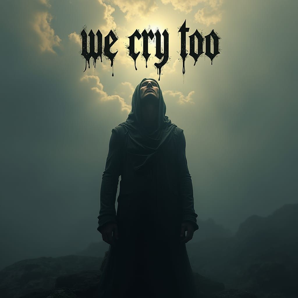 Crying Man Silhouette With Gothic Text