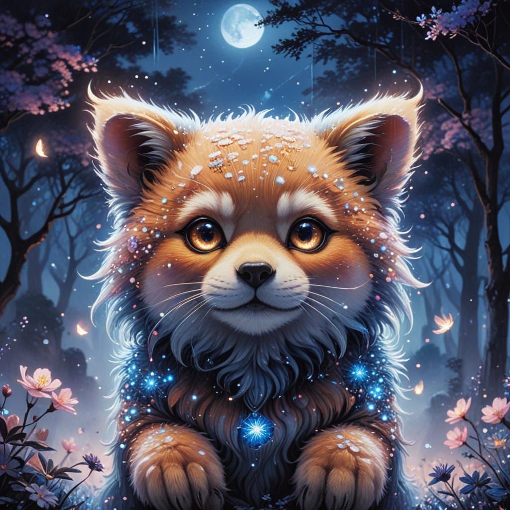 Serene Moonlit Oriental Fairy Landscape in Dreamy Manga Styl...