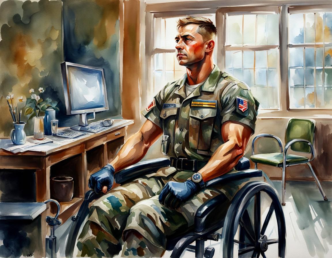 Young Army Veteran Portrait in Watercolor Art