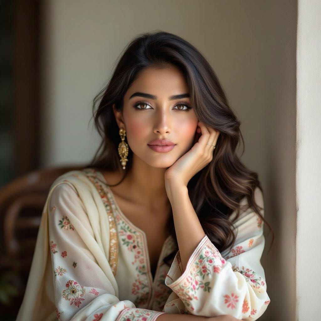 Elegant South Asian Woman in Contemplation