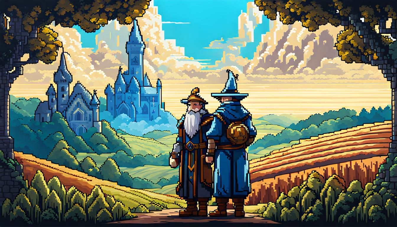 Not Space Series - Cleric and wizard at blue sky , Pixel Art...