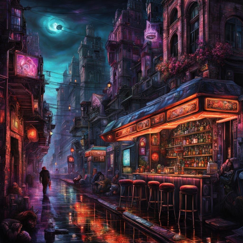 Cyberpunk Bar Scene in Hypercity