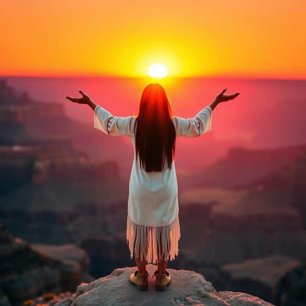 Native American Woman at Grand Canyon Sunset