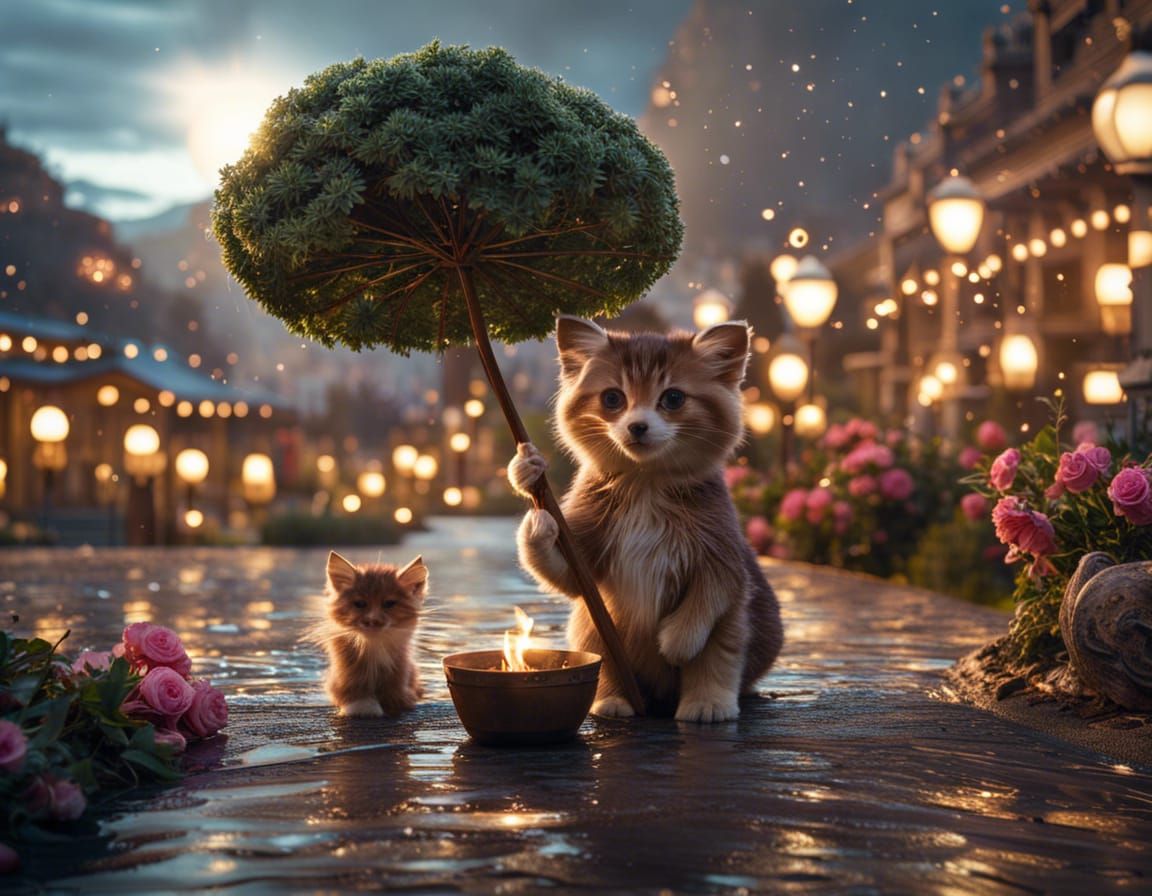 Angelic Fairies in Cozy Town with Sakura Trees