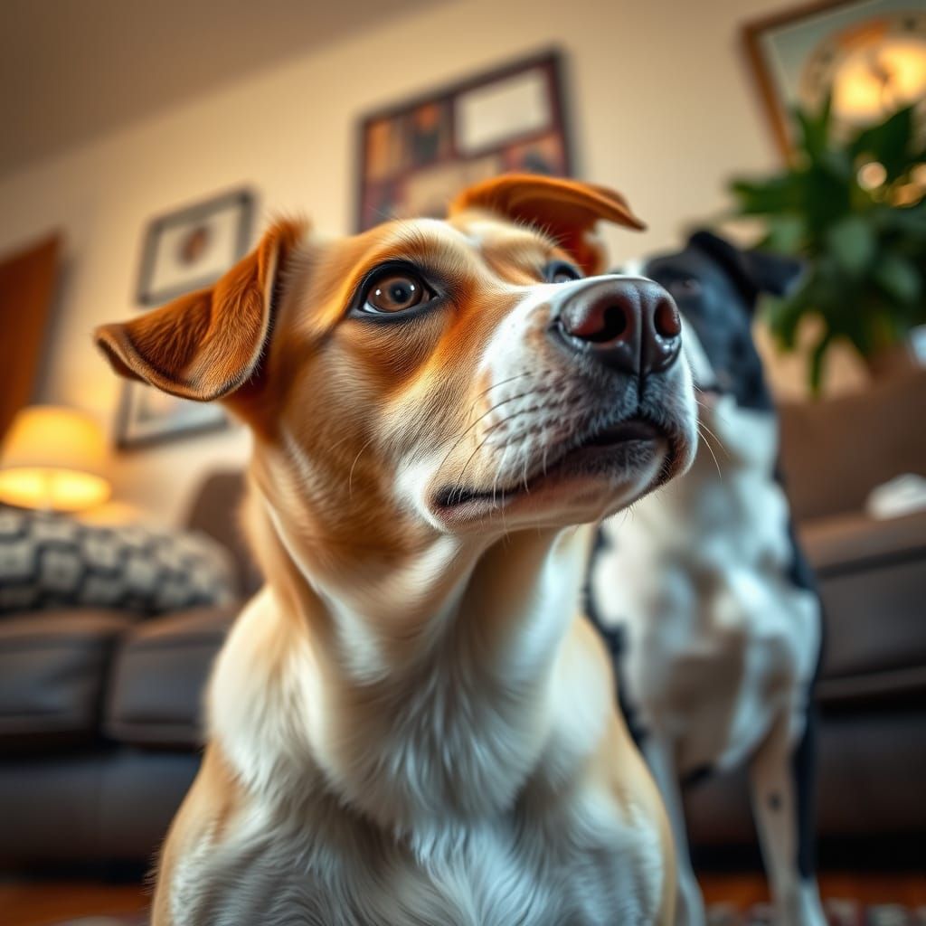 Two Dogs in a Cozy Living Room Scene in Photorealistic Style