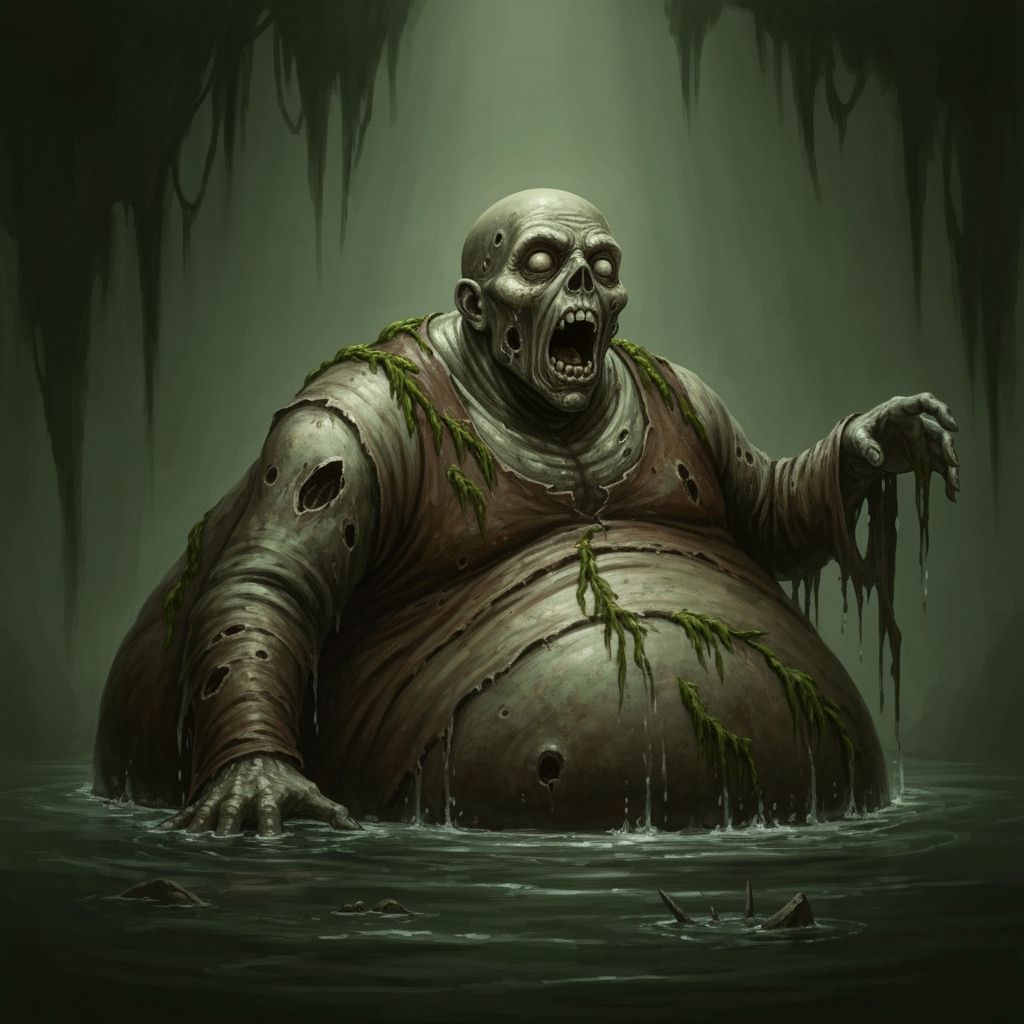 Drowned Zombie Rises From Swamp in Dark Fantasy Art