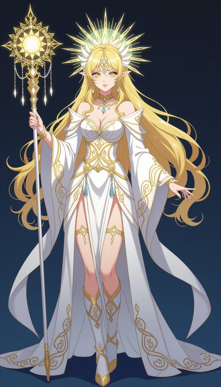 Fantasy Angel with Sun Disc Staff in Manga Style