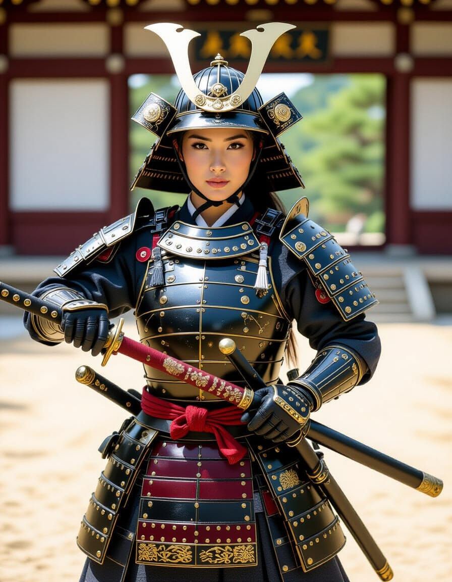Female Samurai in Heavy Armor with Tetsubo Club