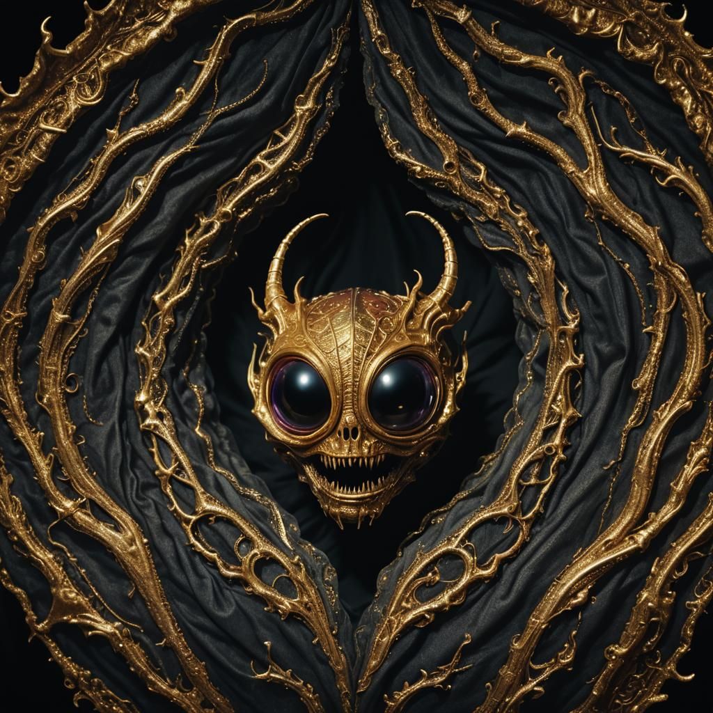 Sinuous Fabric Portal with Alien Insect Face