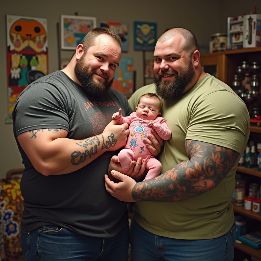 Strongmen Eddie Hall and Brian Shaw with Baby
