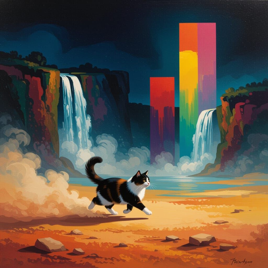 Cat's Journey: From Dust to Eden in Surreal Style