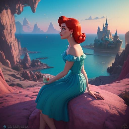 Ariel in 1950s Dress Smoking, Pixar-Style Rendering