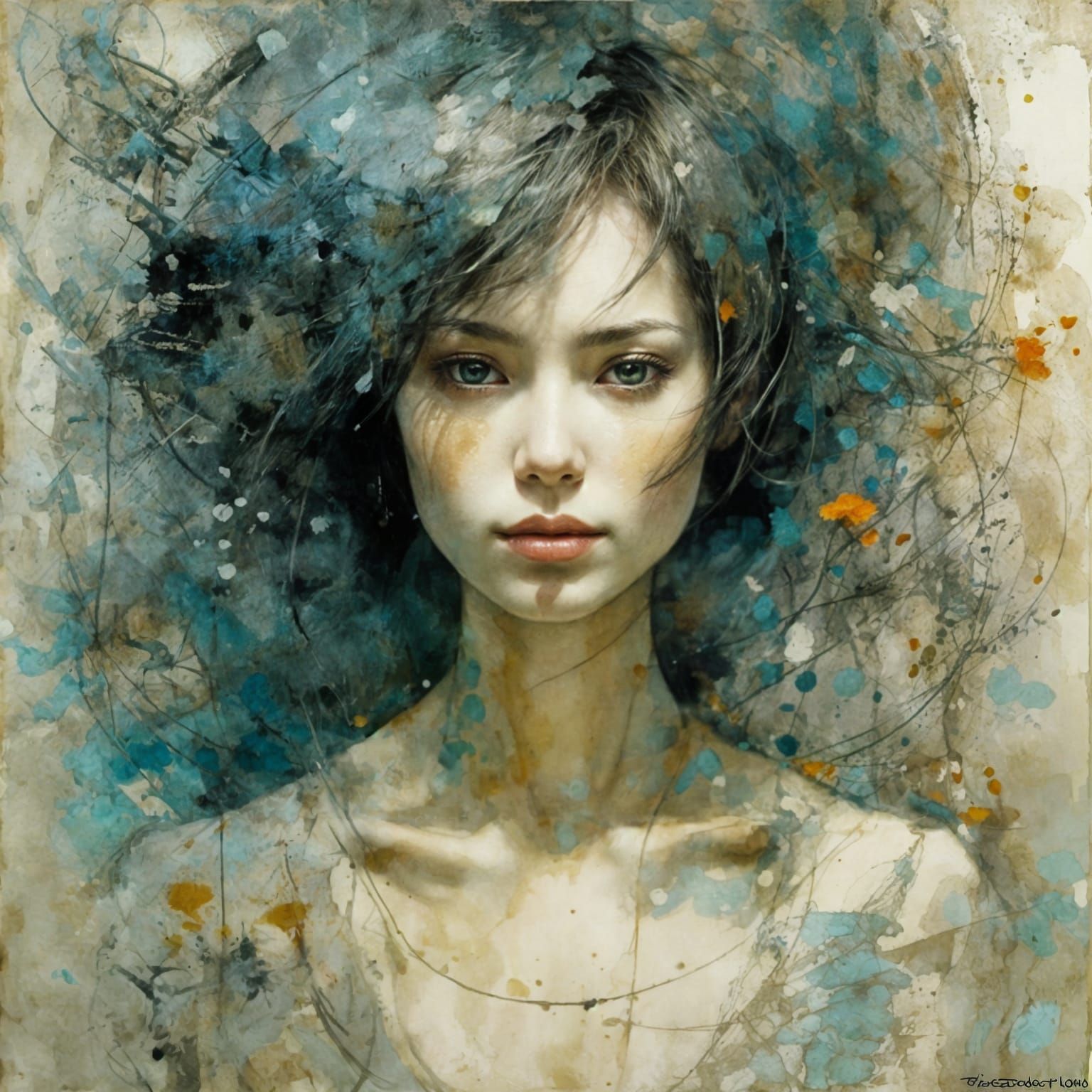 Japanese Woman in Dark Impasto Style