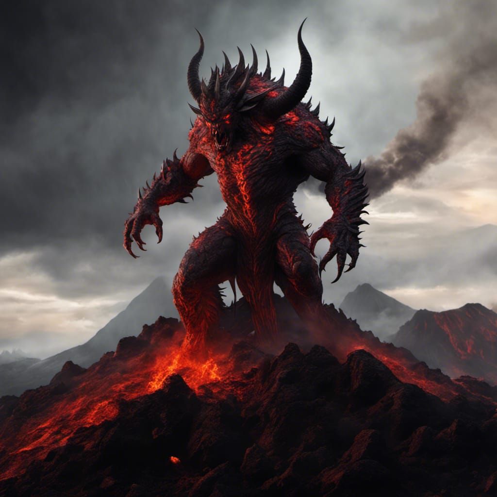 Dark Fantasy Demon in a Volcano