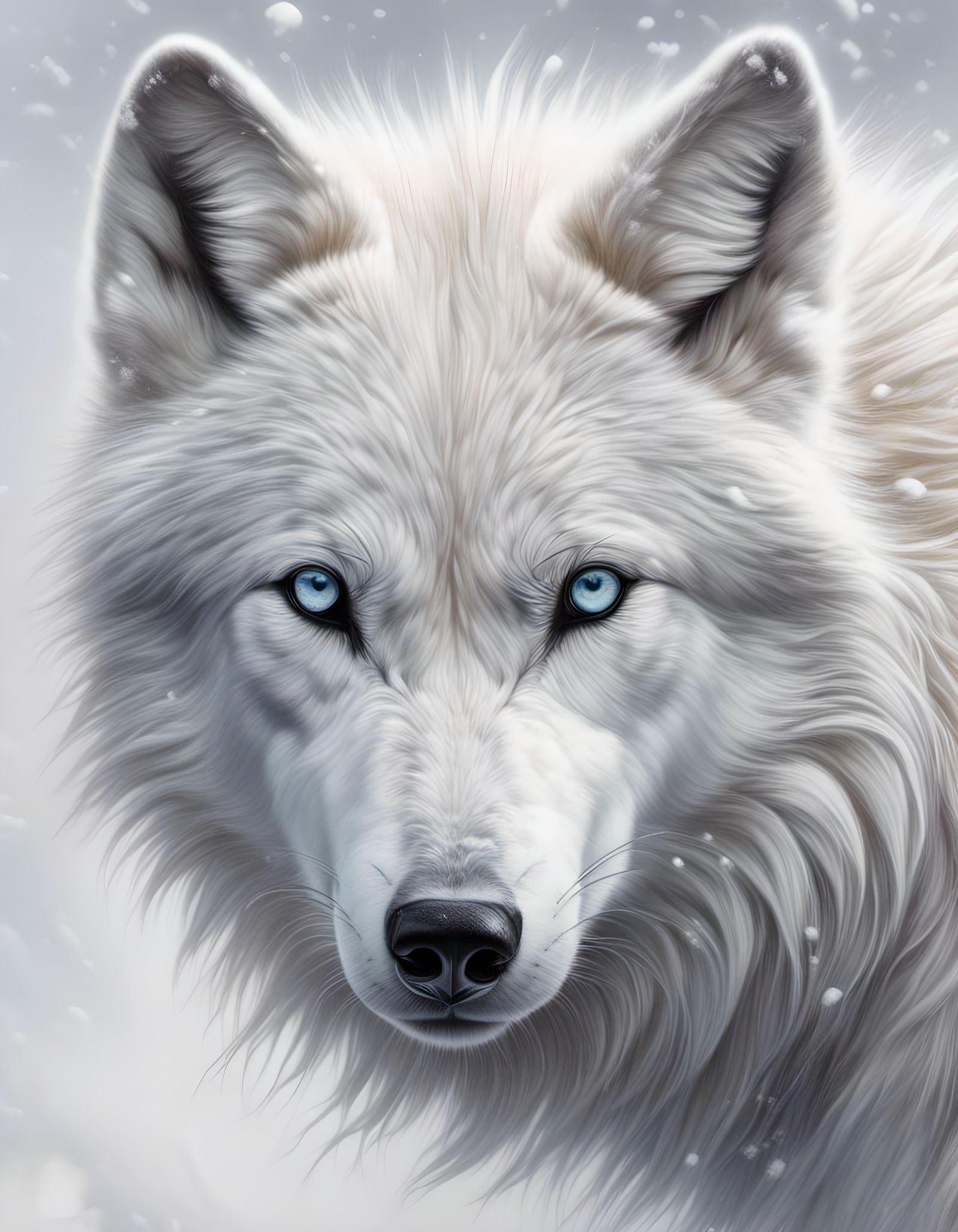 White Wolf Portrait on White Background