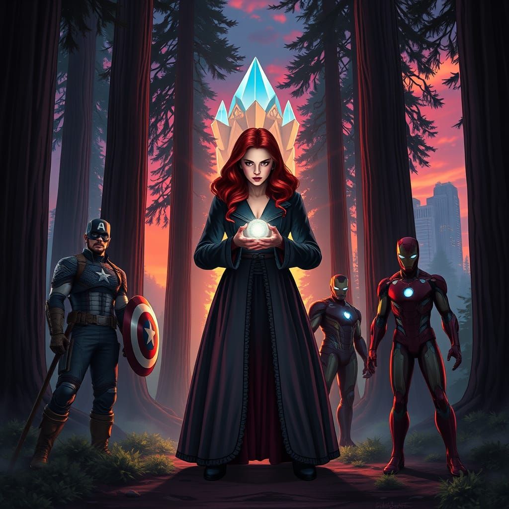 Cyberpunk Avengers in Redwood Forest