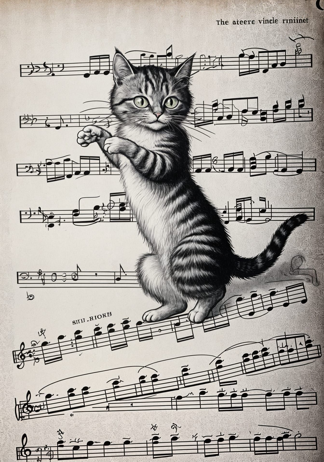 Whimsical Cat Orchestral Sheet Music Caricature