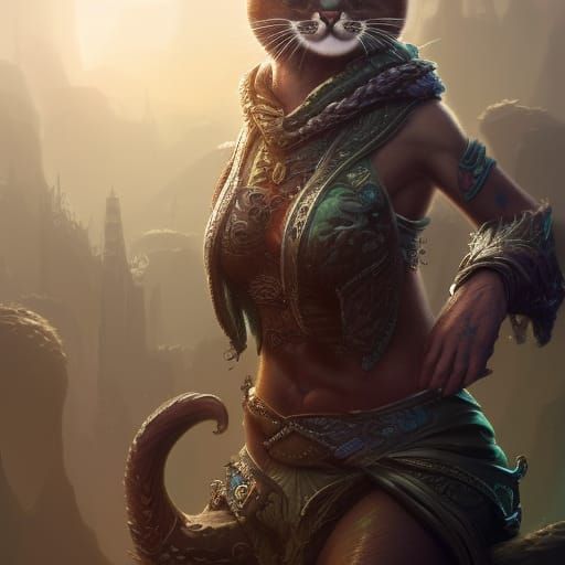 Cat with Abs: Detailed Matte Painting
