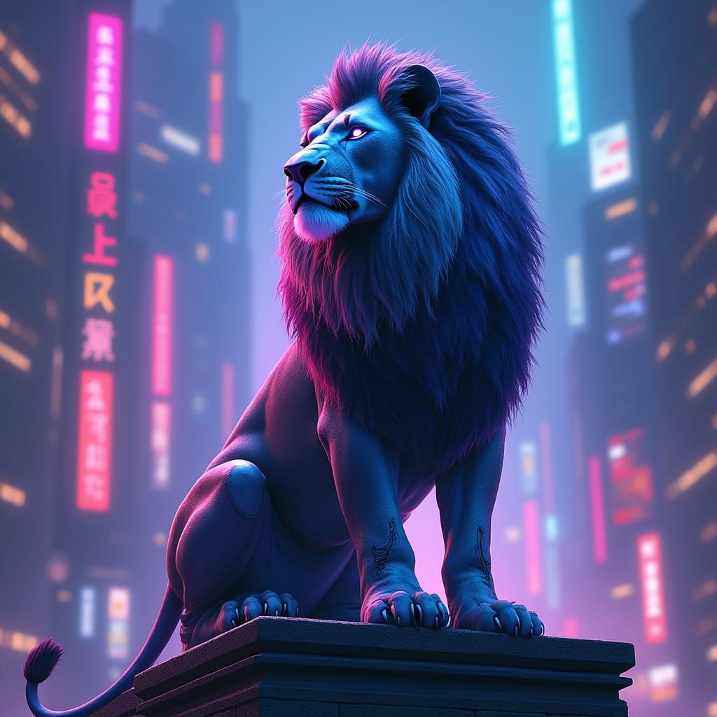 Cyberpunk Lion King of the Ziggurat