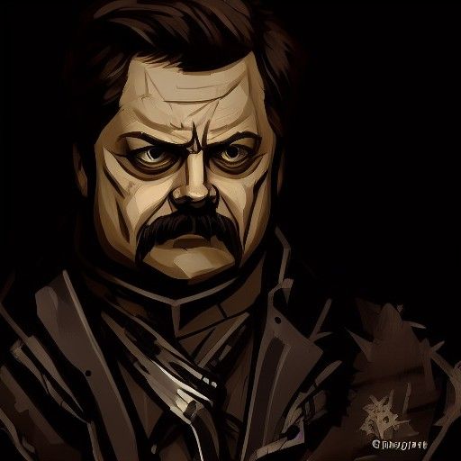Ron Swanson in Darkest Dungeon Cyberpunk Style
