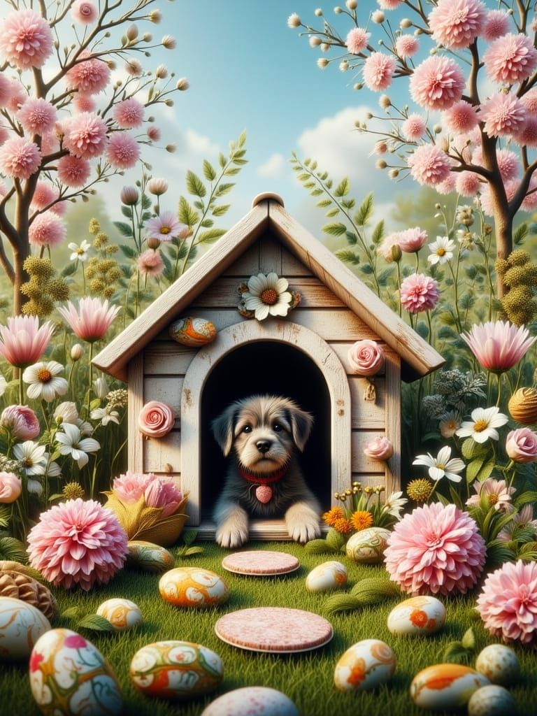 Luxurious Easter Doghouse in Super Hyperrealism