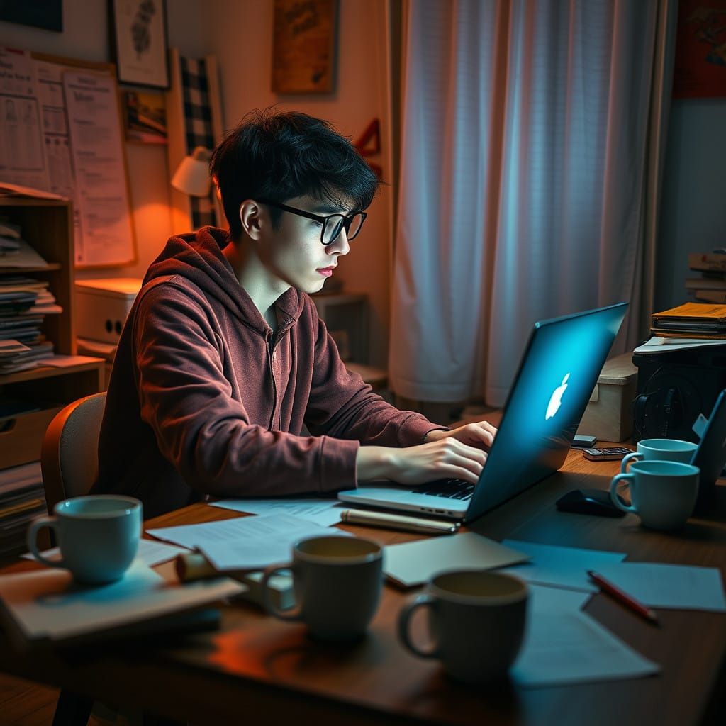 Intense Study Session in a Cozy Study Space