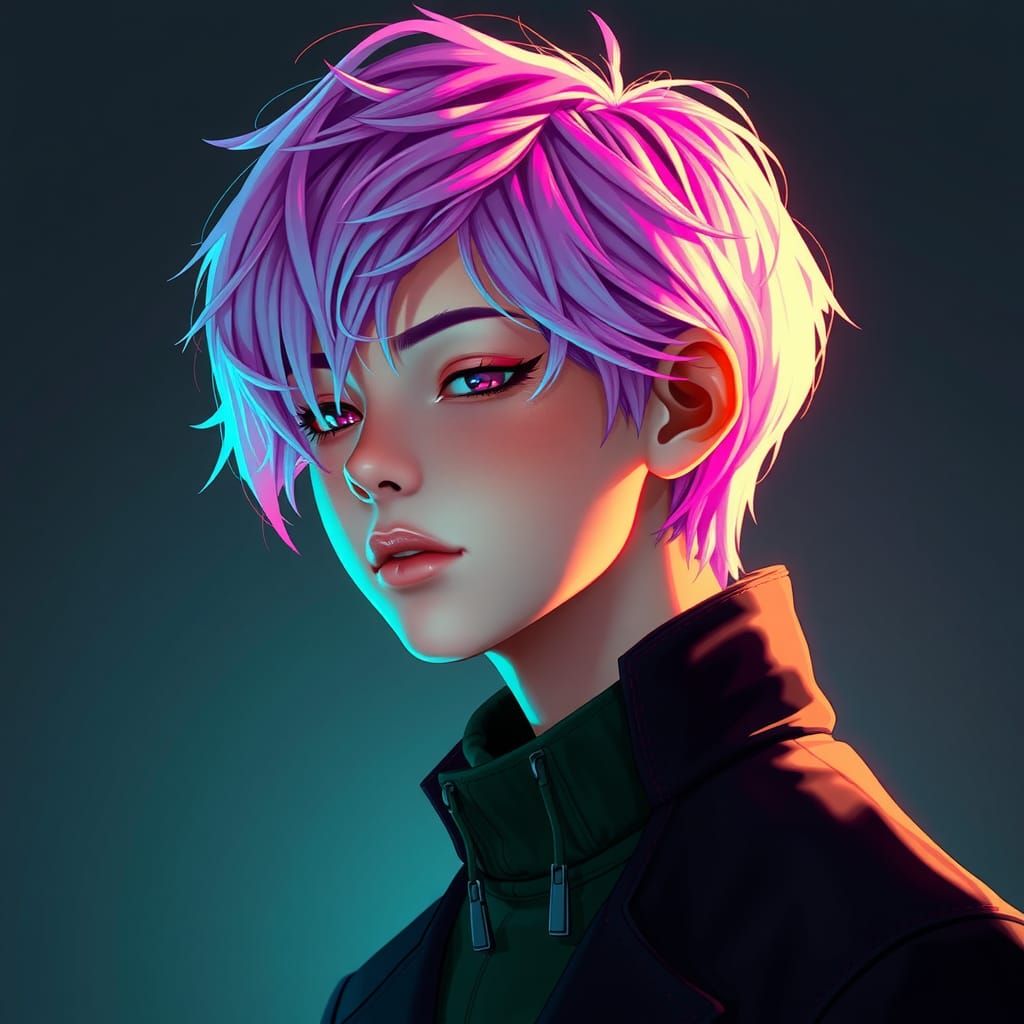 Boy with Pink Hair in Hyperdetailed Digital Art