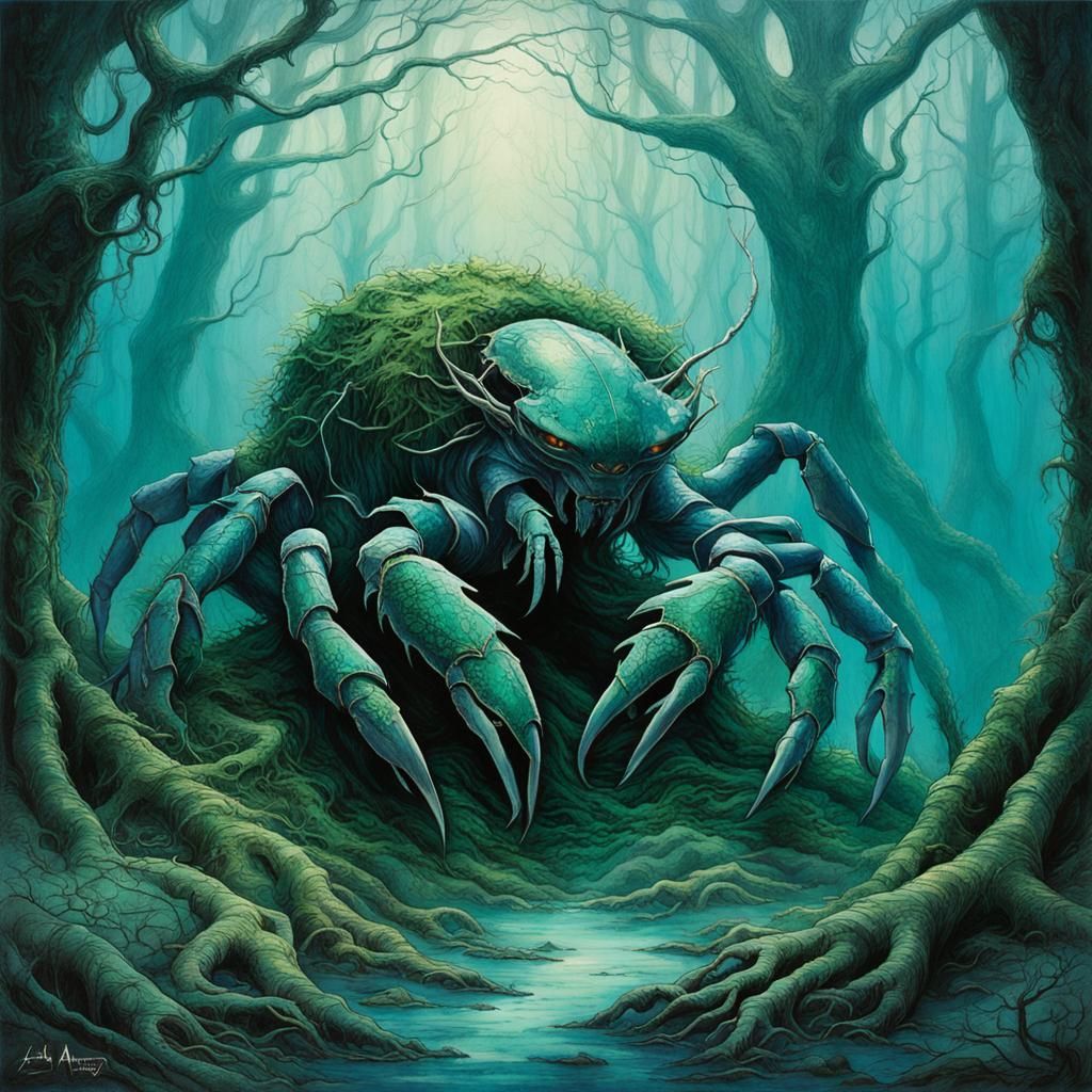 Crab-Like Lobster in Fantasy Forest