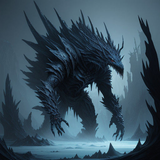 Frozen Bone Creature in Dark Fantasy Matte Painting