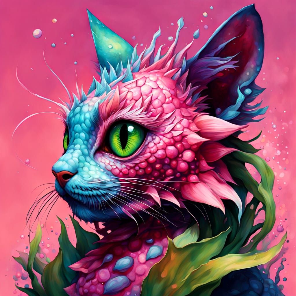 Feline Dragonfruit Hybrid in Vibrant Iridescent Fur