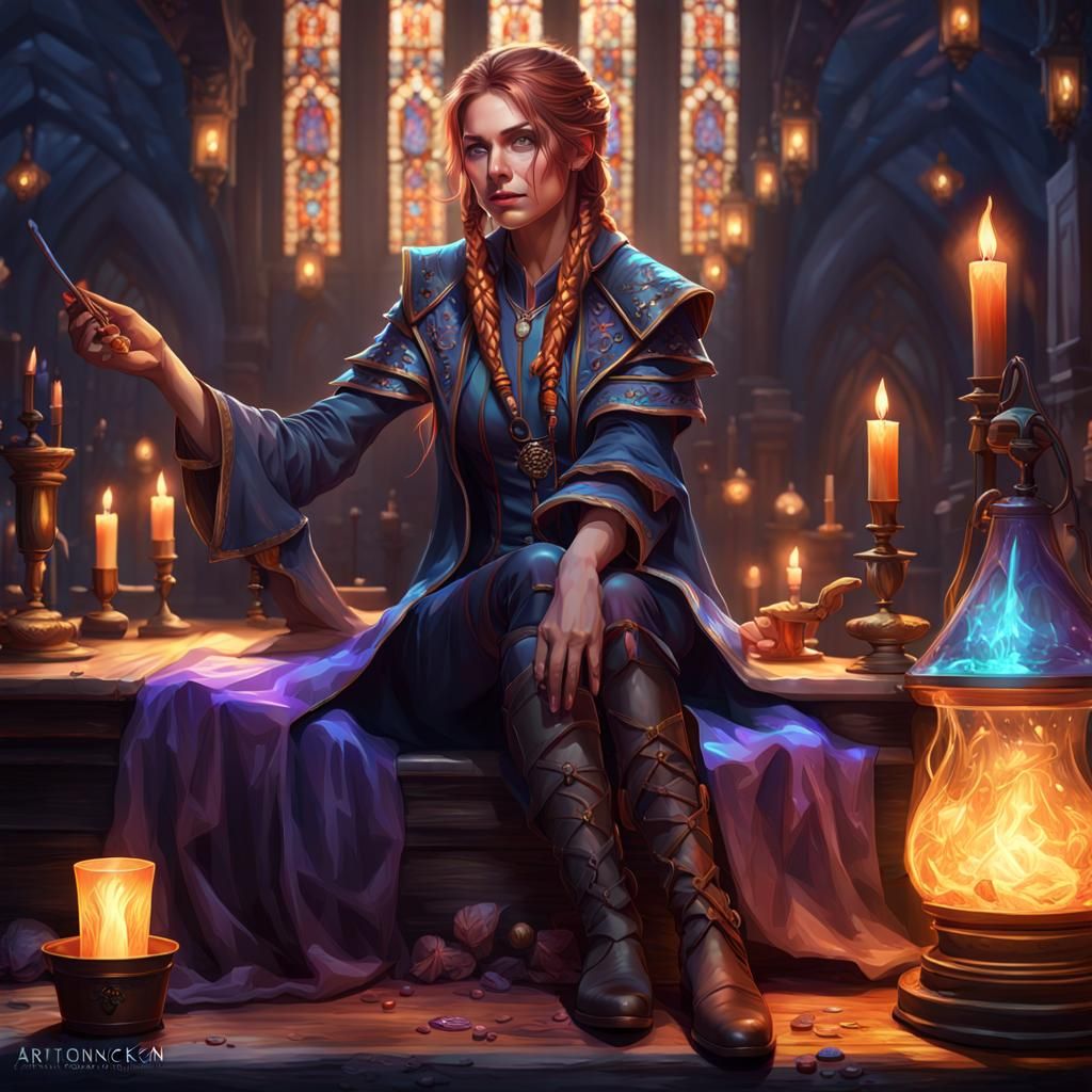 Magician in Medieval Inn: Fantasy Art Portrait