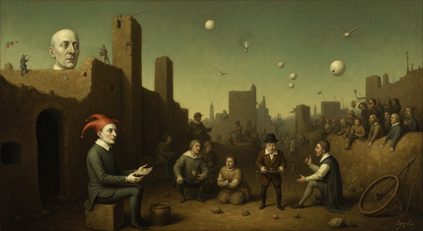 Surreal Ligne Claire Oil Painting: Joker and Thief