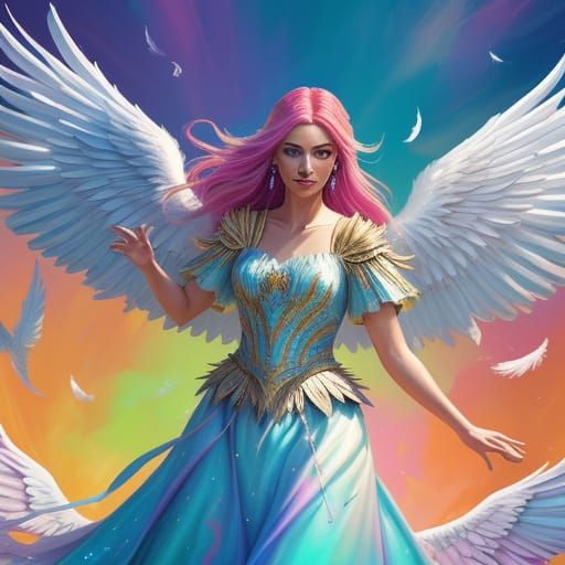 Shimmering Angel Wings in Splash Art Style