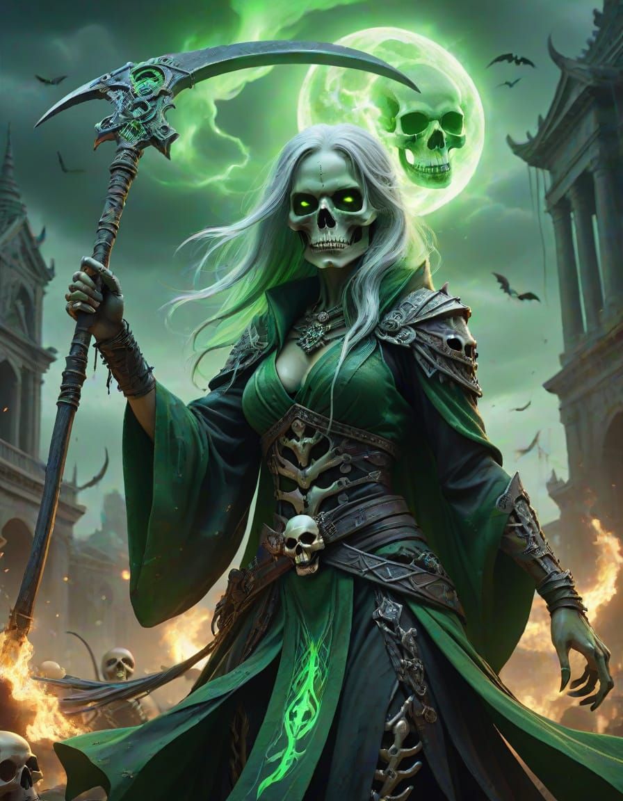 Dark Fantasy Necromancer Wields Glowing Scythe in Hurricane ...