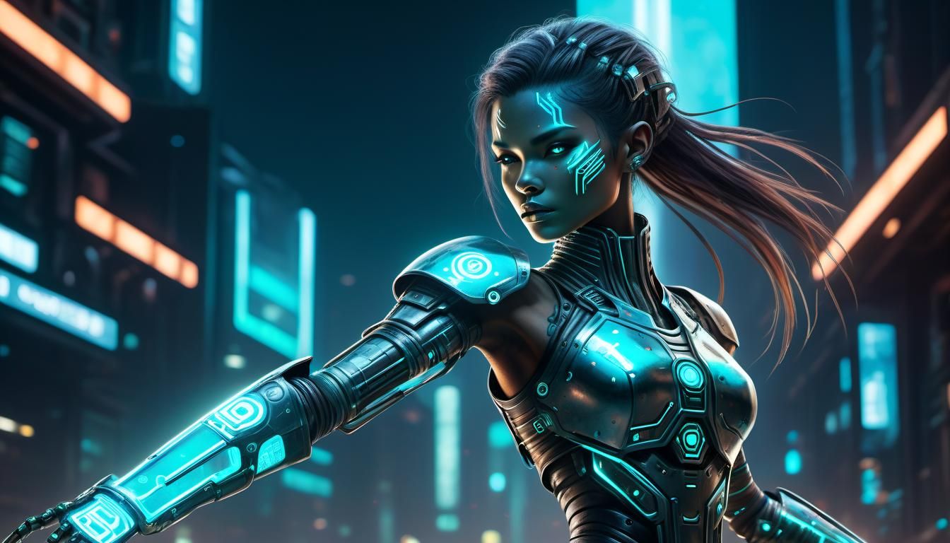 Biopunk Warrior in Dystopian Future: 3D Render