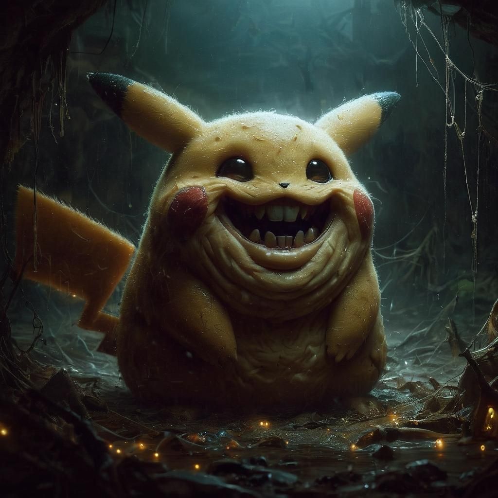 Excited Obese Pikachu in Haunted Basement