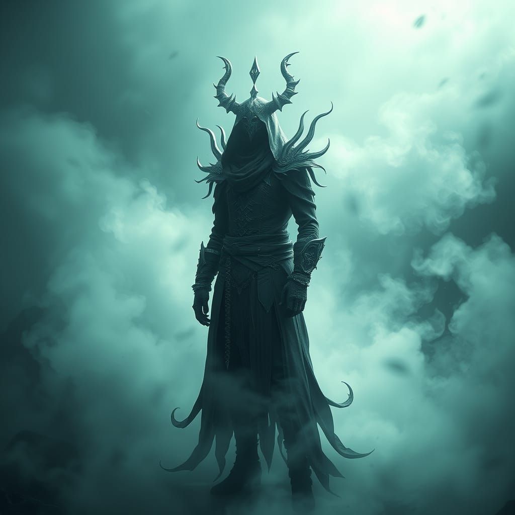 Enigmatic Void Arcanist in Dark Fantasy Attire