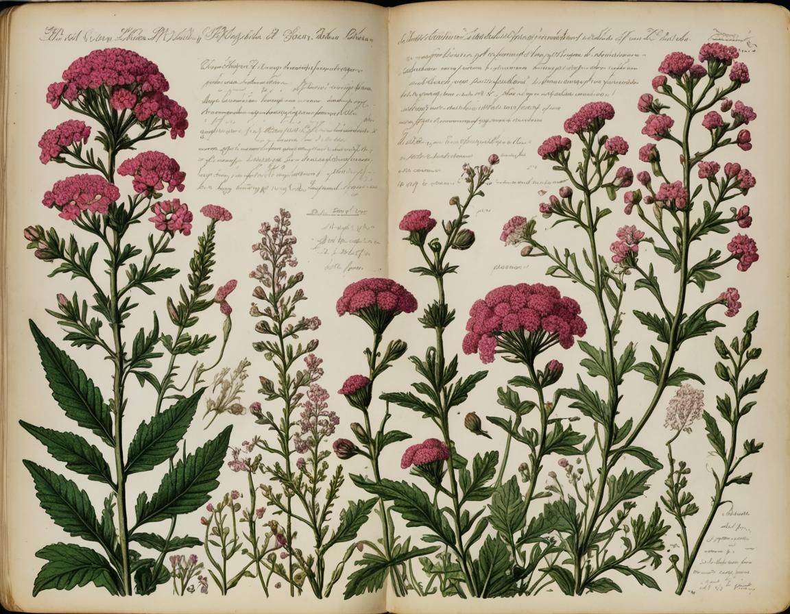 Edwardian Botanical Illustration of Pink Yarrow