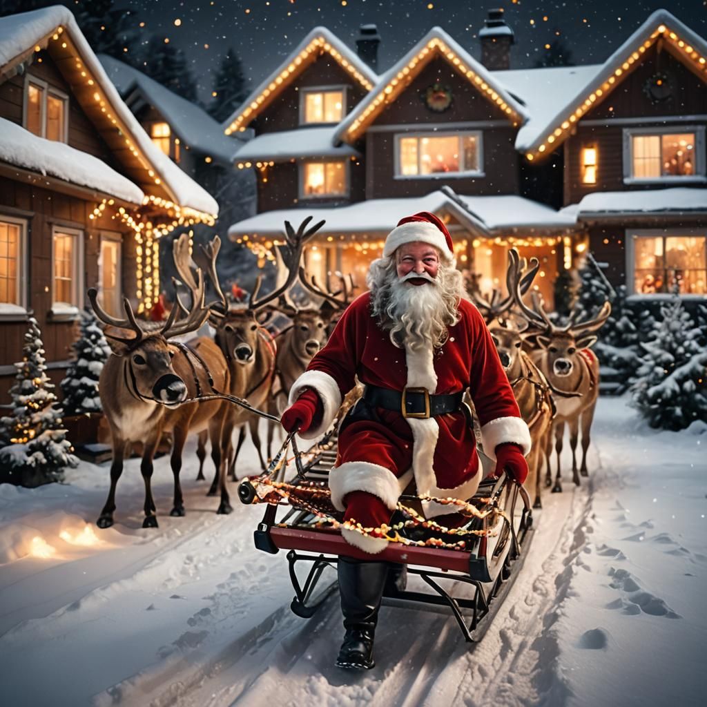 Magical Winter Wonderland Scene with Santa Claus