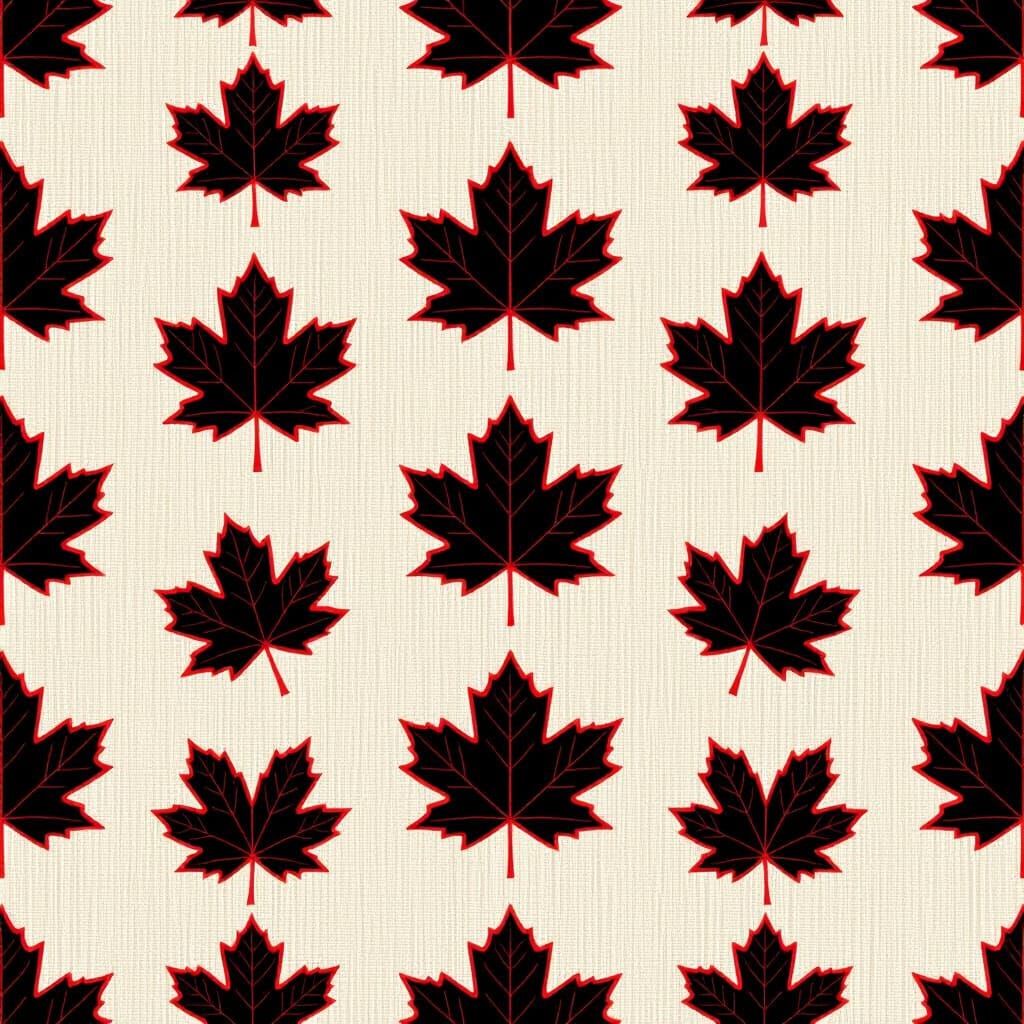 Red Maple Leaf Pattern on Textured Fabric