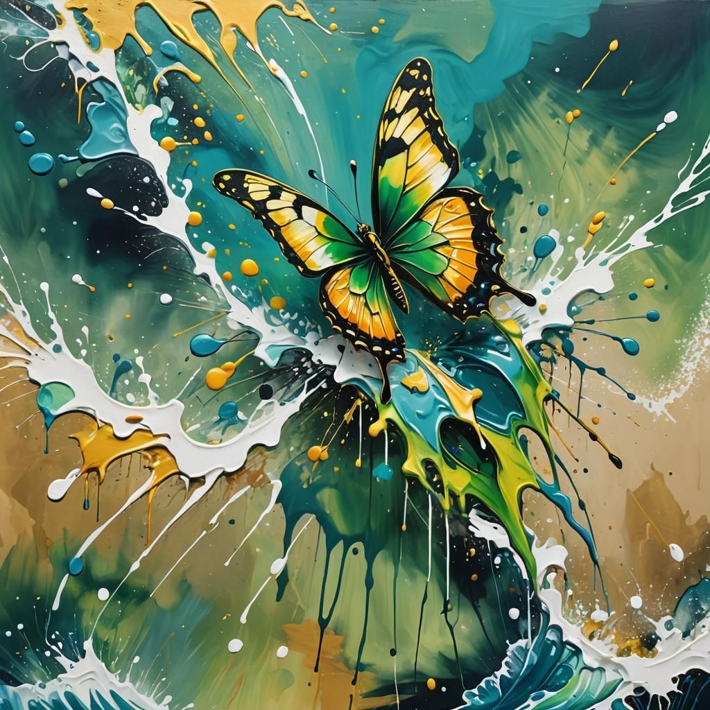 Green and Gold Butterfly Emerges: Graffiti Art