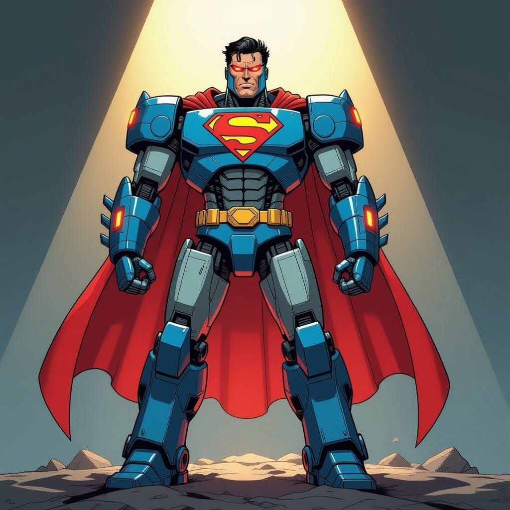 Terminator Robot in Superman Colors, Comic Book Art Style