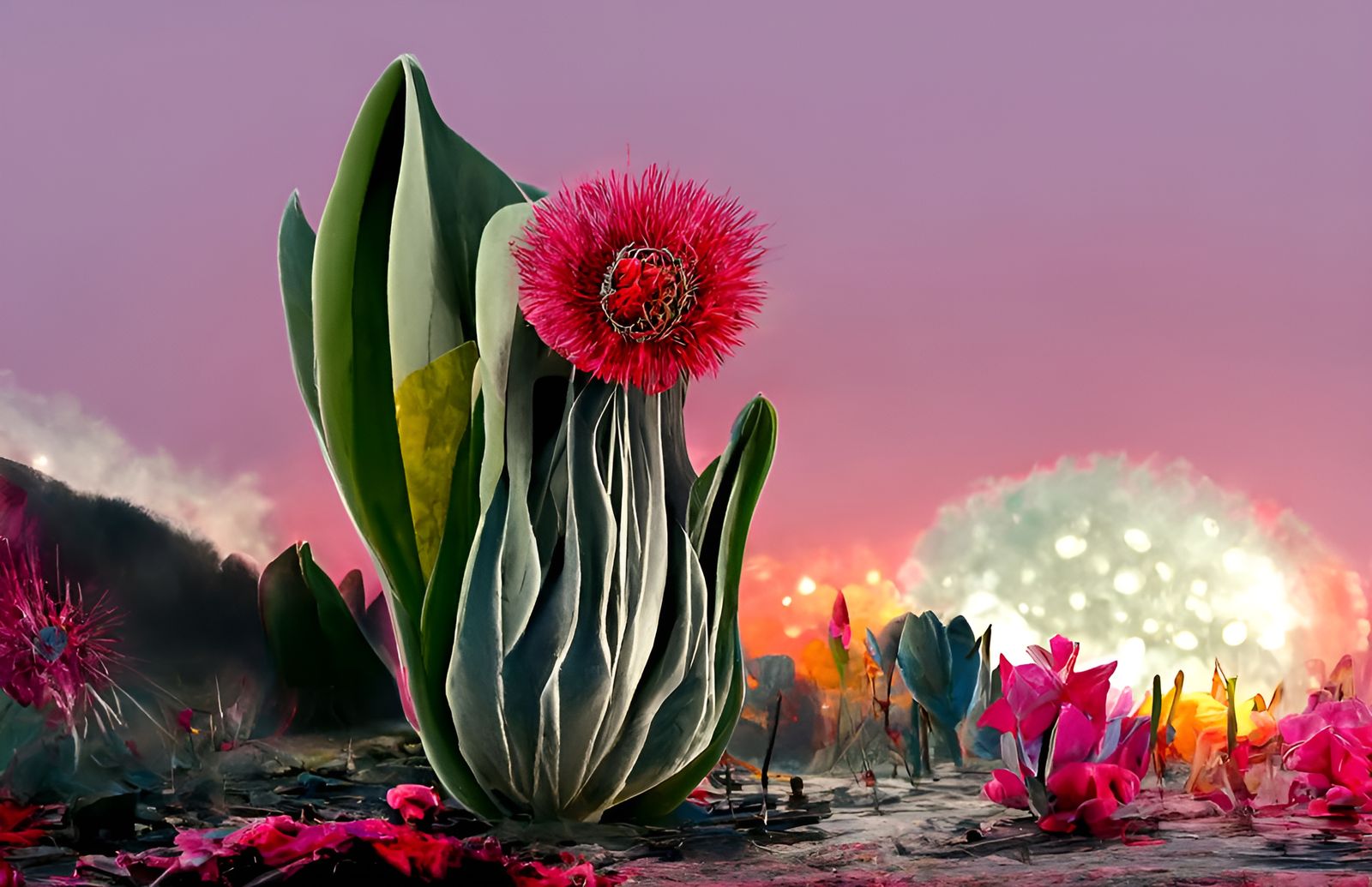 Blooming Cactus: Mixed Media Collage in 4K