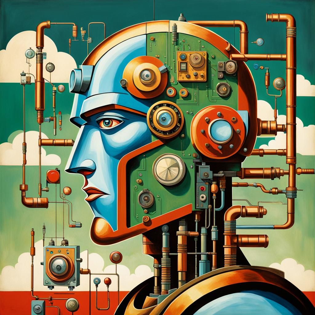 Cyborg Robot in Cubist Art Deco Style