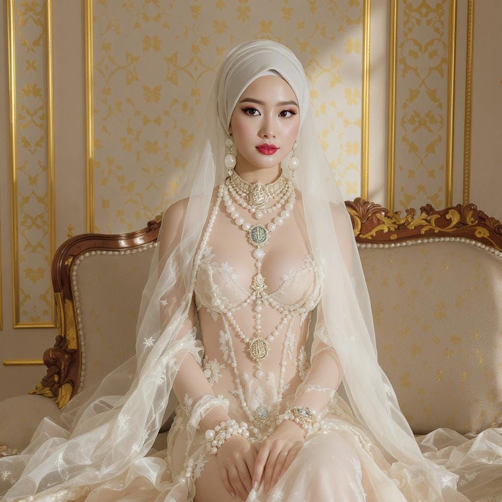 Elegant Woman with Pearl Jewelry in Art Nouveau Style